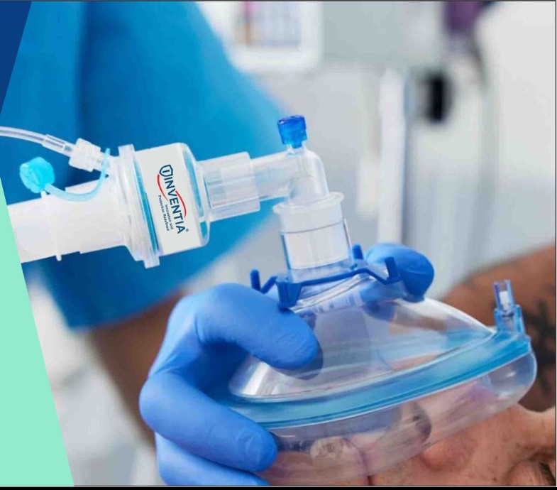 Anesthesia mask connected to respiratory equipment